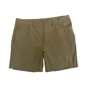 PrAna Shorts Mens 40 Khaki Nylon Blend Stretch Hiking Hiker Flat Front 5 Pockets
